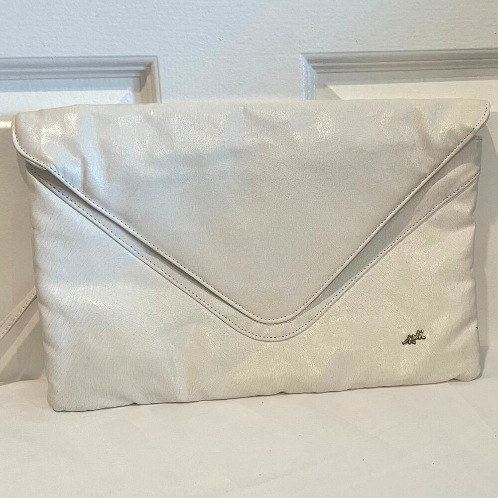 Vintage 80s White Envelope Clutch Bag Multiple Pockets